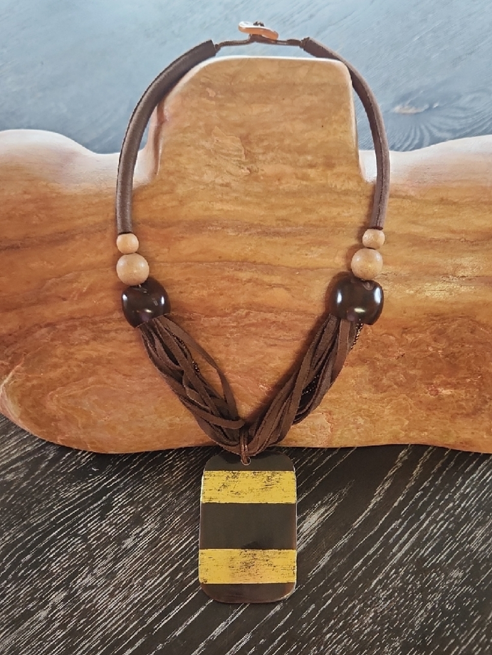 Fall Aztec Block Stripe Pendant Necklace